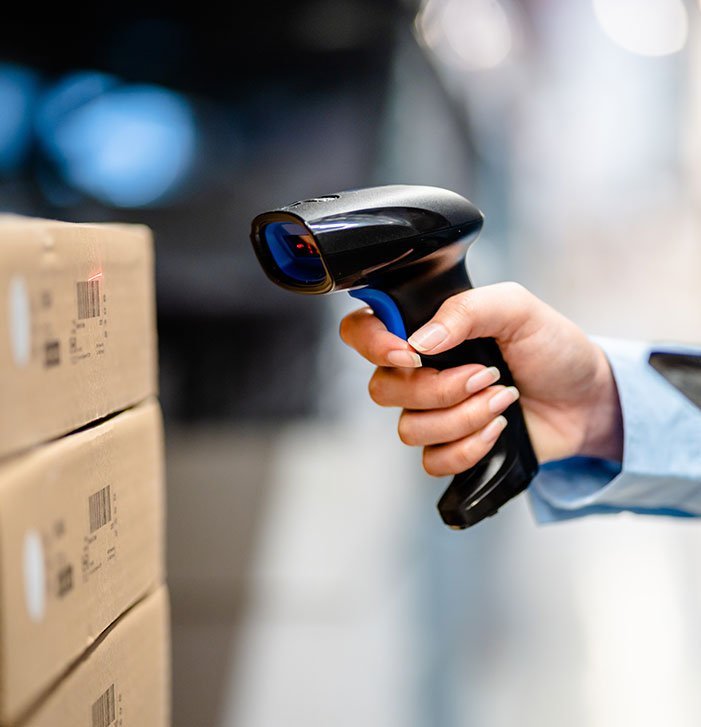 Barcode scanner in use